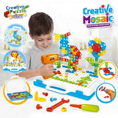 Joc mozaic puzzle cu bormasina electrica de jucarie , Creativ de constructie , 253 piese