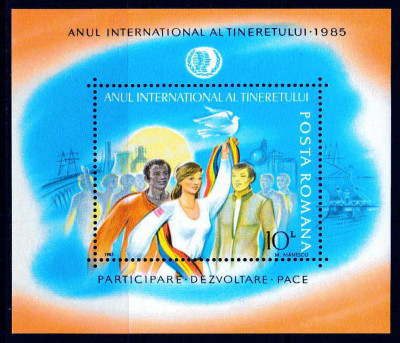 RO 1985 LP 1122 ,&amp;quot; Anul International Al Tineretului&amp;quot; , colita 214 , MNH foto