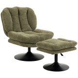 HOMCOM Fotoliu lounge cu taburet, rotativ 360&deg;, din catifea Raindrop, taburet reglabil pe &icirc;nălțime, Verde | Aosom Romania