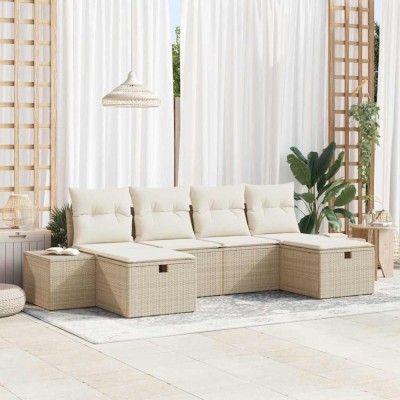 vidaXL Set de canapele pentru grădină cu pernă 6 pcs Bej Rattan poli 3359420 foto
