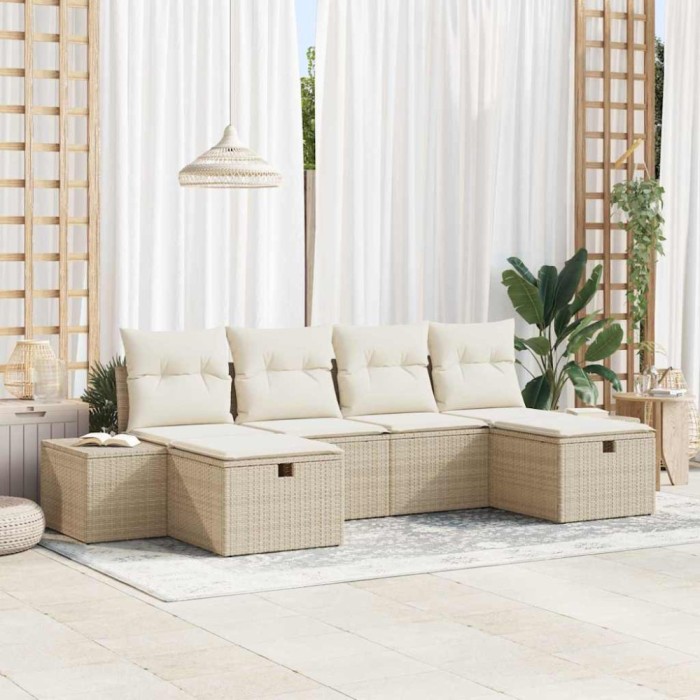 vidaXL Set de canapele pentru grădină cu pernă 6 pcs Bej Rattan poli 3359420