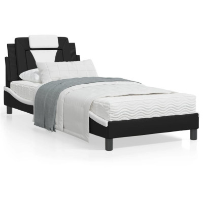 vidaXL Cadru de pat cu LED negru și alb 90x190 cm piele artificială foto