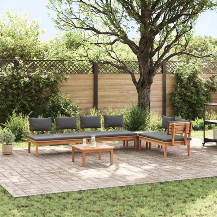 vidaXL Set de Bănci pentru Grădină cu pernă 5 pcs Maro, Gri