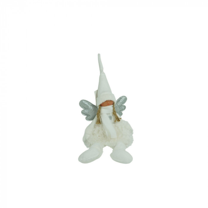 Ornament de Craciun ingeras, Flippy, alb/gri, textil, 51 cm