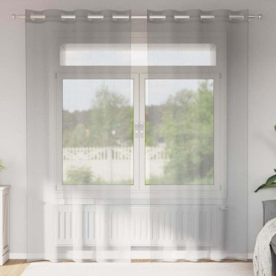 vidaXL Perdele Voile cu Oelii 2 buc Gri deschis 140x245 cm foto