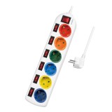 PRELUNGITOR LOGILINK, Schuko x 6, conectare prin Schuko (T), cablu 1.5 m, 16 A, protectie copii, alb/ multicolor, &quot;LPS259&quot; (timbru verde 0.18 lei)