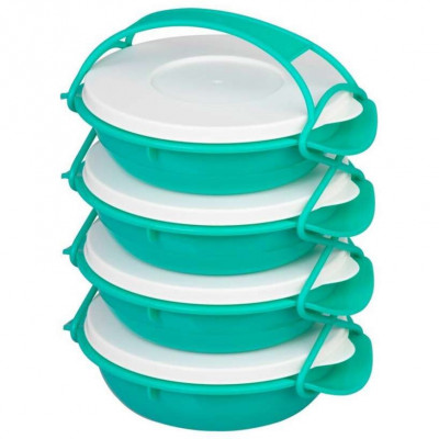 Caserola alimente, plastic, etansa, verde, 4 compartimente, 4x1 L, 22.4x20.5x29.5 cm, MagicHome foto