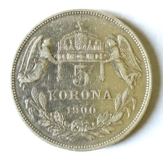 UNGARIA 5 COROANE 1900 CORONA KRONE ARGINT XF