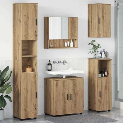 vidaXL Set de mobilier pentru baie Pe perete 5 pcs stejar artizanal 3392992 foto