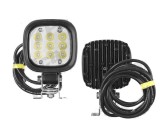 Proiector de lucru 12/24V; 4000 lm; 9 diode de lumini; carcasa aluminiu; cu cablu; patrat; cu suport; carcasa neagra; 1 buc.