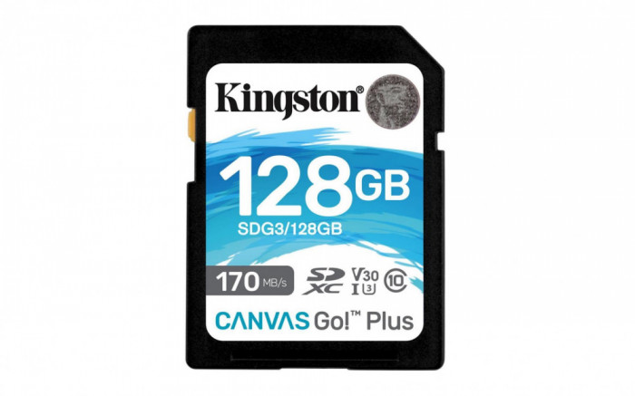 Sd card kingston 128gb canvas go plus clasa 10 uhs-i speed up to 170 mb/s
