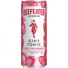 Gin Tonic Beefeater Pink and Tonic, 0.25 L, 4.9% Alcool, Aroma de Capsuni, Gin cu Tonic, Mix Gin Tonic, Gin de Capsuni cu Tonic, Gin Aroma de Capsuni