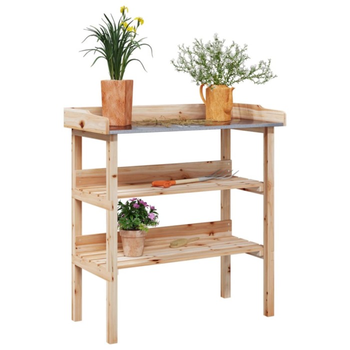 vidaXL Masă de plante cu raft, 78x38x82,5 cm, lemn masiv de brad