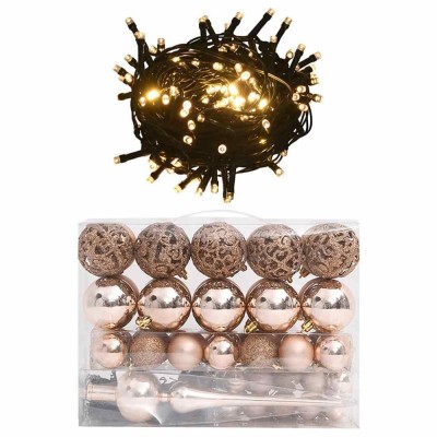 vidaXL Set globuri Crăciun cu v&amp;acirc;rf &amp;amp; 150 LED-uri 61 piese, roz auriu foto