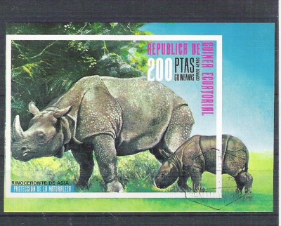 Eq. Guinea 1976 Animals, Rhinos, imperf. sheet, used I.069 foto