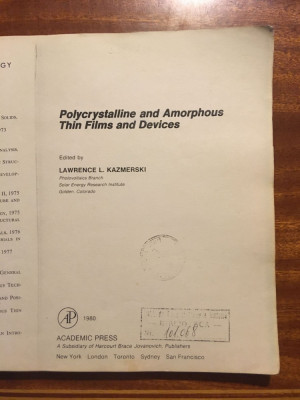 Polycrystalline and Amorphous Thin Films and Devices - Kazmerski (1980 - xerox) foto