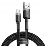 Cablu Baseus Cafule S&acirc;rmă &icirc;mpletită Din Nailon Durabil USB / USB-C QC3.0 3A 0,5M Negru-gri (CATKLF-AG1)