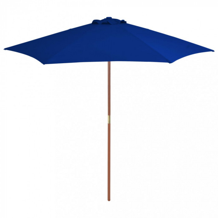 Umbrelă de soare exterior cu st&acirc;lp din lemn, albastru, 270 cm