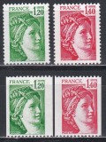 Franta 1980 - &bdquo;Sabine&rdquo; - Valori Noi, 2 Serii (DT + NDT pe verticala), SET COMPLET, MNH, Nestampilat