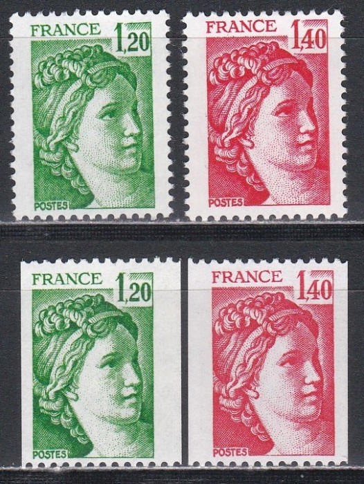 Franta 1980 - &bdquo;Sabine&rdquo; - Valori Noi, 2 Serii (DT + NDT pe verticala), SET COMPLET, MNH
