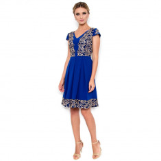 Rochie dama de ocazie eleganta - albastru, Viada - midi - R-926-7066-BLU1-40 foto