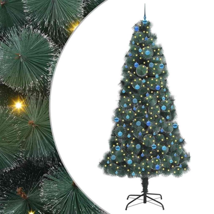 Brad artificial iluminat de Crăciun cu set de globuri 240 cm