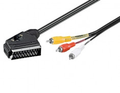 Cablu audio video OEM AVC-407/2,0-BU SCART tata la 3 x RCA tata cu comutator 2 m foto