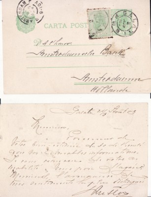 Carte Postala -circulata Galati-Olanda 1903 foto