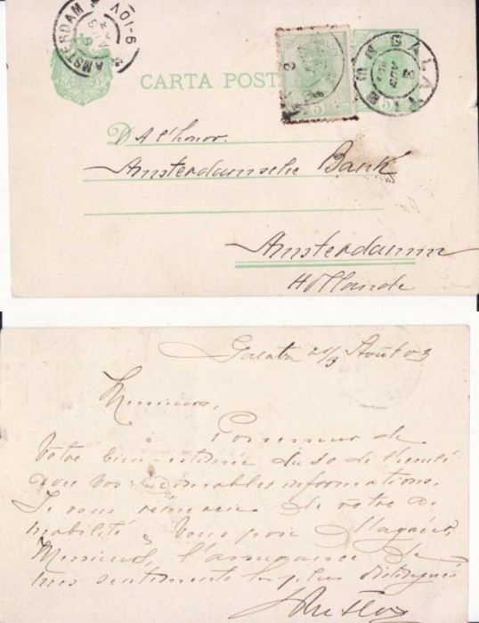 Carte Postala -circulata Galati-Olanda 1903