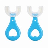 Cumpara ieftin Set de 2 Periute de Dinti in Forma de U, pentru Sugari si Copii 2-6 ani, Peri Moi, 9 cm, Culoare Albastru