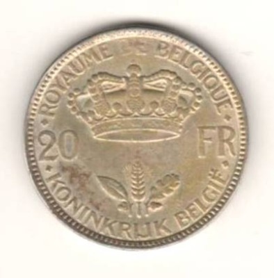 SV * Belgia 20 FRANCS 1935 ARGINT .800 +/- XF foto