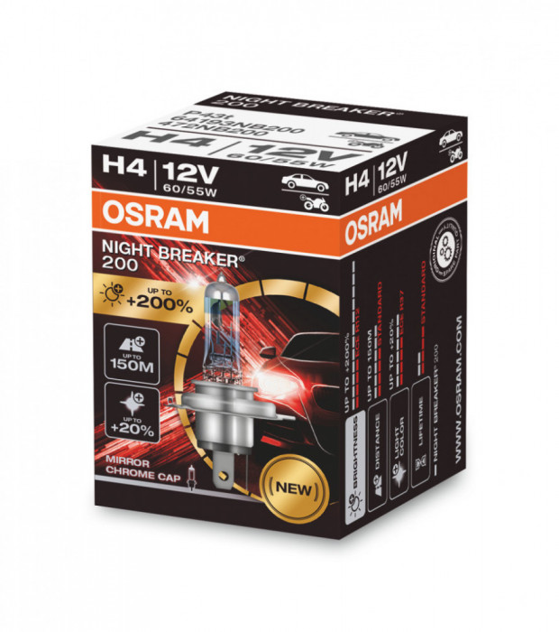 Bec Halogen H4 Osram Night Breaker 200, 12V, 60/55W