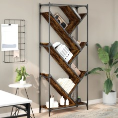 Gossi biblioteca, stejar fumuriu, 79x30x180 cm, lemn prelucrat/metal