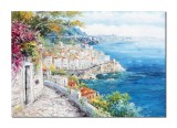 Cumpara ieftin Tablou impasto Amalfi Italia pictat manual, Priveliste catre oras si port, 100x70cm ulei pe panza, Valentin Pop