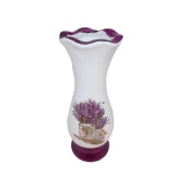 Vaza Ceramica, Model Lavanda, 29 cm Inaltime, Forma de Ulcior cu Picior, Alb si Mov, Vaza pentru Flori, Vaza Ceramica pentru Flori, Vaza Flori, Vaza M