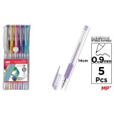 Set 5 rollere cu gel Main Paper, varf 0. 9 mm, culori metalizate