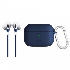 Husa Silicon cu snur casti Uniq Vencer Airpods Pro, Bleumarin foto