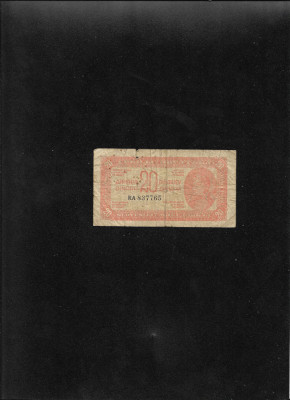 Rar! Iugoslavia Yugoslavia 20 dinari dinara 1944 seria837765 uzata foto
