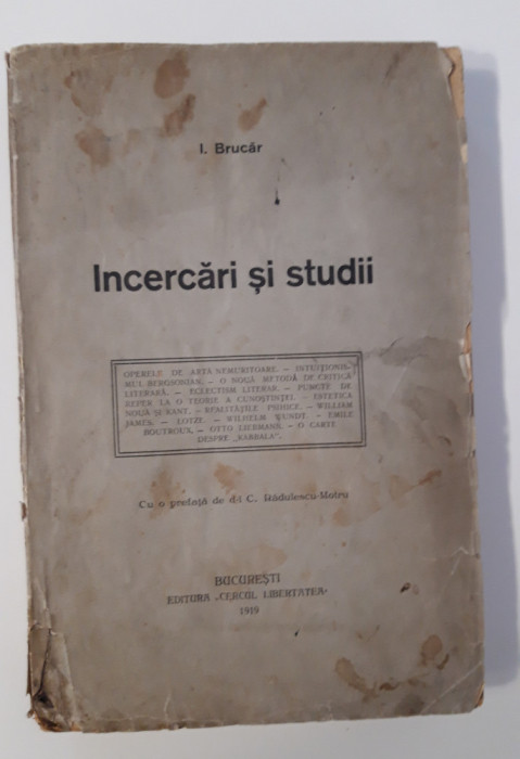 Carte veche I Brucar Incercari si studii 1919