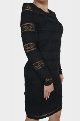 Rochie eleganta de seara, din dantela, cu maneca lunga, negru, S foto