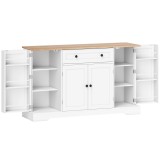 HOMCOM Servantă Bucătărie Modernă Albă 138x40x83.5 cm, 4 Uși, 1 Sertar, Rafturi Reglabile, Suporturi Condimente