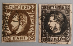 Romania 1866-71 Carol cu barba 25b. si Carol cu fav. 20p. stampilate. Vezi foto! foto