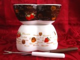 SET FONDUE CIOCOLATA PORTELAN AMSEL GERMANIA DECOR CU CAPSUNI SI CIOCOLATA