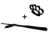 Set baston telescopic din otel, negru, 64 cm si box negru 0.5 cm grosime