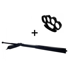 Set baston telescopic din otel, negru, 64 cm si box negru 0.5 cm grosime