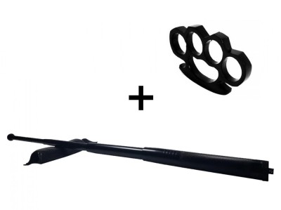 Set baston telescopic din otel, negru, 64 cm si box negru 0.5 cm grosime foto