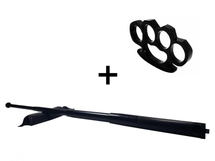 Set baston telescopic din otel, negru, 64 cm si box negru 0.5 cm grosime