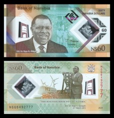 NAMIBIA █ bancnota █ 60 Dollars █ 2025 █ P-19 █ POLYMER █ COMEMORATIV █ UNC █ necirculata