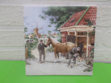 PLACA de FAIANTA decorata cu o scena de potcovire a calului , ROYAL MOSA Olanda