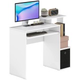 HOMCOM Birou modern pentru PC, birou pentru computer cu raft pentru tastatura, raft si spatiu de depozitare din material, 100x40x86.6cm, alb si negru